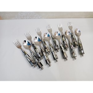 maverics black mop handle spoon amp fork set of 12 pcs  mother of pearl dining cutlery combo  stainless steel flatware for home kitchen tableware amp gifting