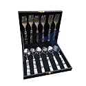 Maverics Black Mother of Pearl Single Design Stainless Steel Set of 6 Serving Spoon and 6 Serving Fork Cutlery Set