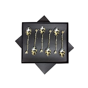 maverics brass handle desert spoon set for home kitchen restaurant use set of 6