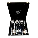 Maverics Designer Brass Seep Handle Spoon Set: 6-Piece with Mother of Pearl in Black Box - Gift Boxed