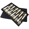 Maverics MOP Mother of Pearl Round Stainless Steel Serving Spoon &amp; Fork Set | 12 Pieces | Elegant Kitchen &amp; Dining Utensils | Durable Cutlery Set for Family Meals, Parties