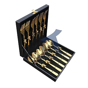 maverics node design stainless steel cutlery set  mother of pearl handles  6 serving spoons  6 serving forks set of 12  handmade cutlery for dining parties amp home decor  elegant tableware set