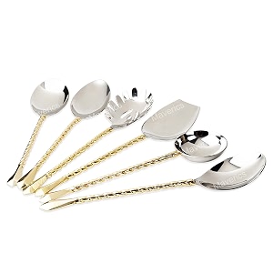 maverics rope design brass serving spoon  set of 6  premium brass handle  elegant home amp kitchen decor  heavy-duty stainless steel spoon with brass craft handle  ideal for serving amp gifting