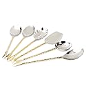 Maverics Rope Design Brass Serving Spoon – Set of 6 | Premium Brass Handle | Elegant Home &amp; Kitchen Decor | Heavy-Duty Stainless Steel Spoon with Brass Craft Handle | Ideal for Serving &amp; Gifting