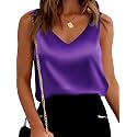 Mawor Satin Tank Tops for Women Loose Fit Sleeveless V Neck Cami Camisole Blouses Shirt Top