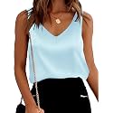Mawor Satin Tank Tops for Women Loose Fit Sleeveless V Neck Cami Camisole Blouses Shirt Top