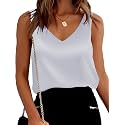 Mawor Satin Tank Tops for Women Loose Fit Sleeveless V Neck Cami Camisole Blouses Shirt Top