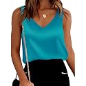 Mawor Satin Tank Tops for Women Loose Fit Sleeveless V Neck Cami Camisole Blouses Shirt Top