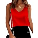 Mawor Satin Tank Tops for Women Loose Fit Sleeveless V Neck Cami Camisole Blouses Shirt Top