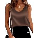 Mawor Satin Tank Tops for Women Loose Fit Sleeveless V Neck Cami Camisole Blouses Shirt Top