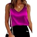 Mawor Satin Tank Tops for Women Loose Fit Sleeveless V Neck Cami Camisole Blouses Shirt Top