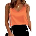 Mawor Satin Tank Tops for Women Loose Fit Sleeveless V Neck Cami Camisole Blouses Shirt Top