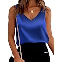 Mawor Satin Tank Tops for Women Loose Fit Sleeveless V Neck Cami Camisole Blouses Shirt Top