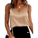 Mawor Satin Tank Tops for Women Loose Fit Sleeveless V Neck Cami Camisole Blouses Shirt Top
