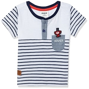 Max Boys Striped Henley Neck Regular Fit