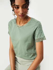MAX Casual Self Design Women Green Top