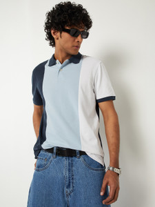 MAX Colorblock Men Polo Neck Blue T-Shirt