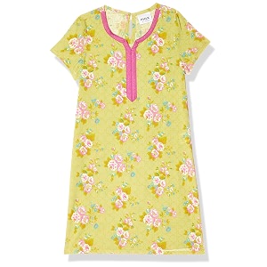 max girls cotton regular fit regular floral printed notched neck a-line kurta