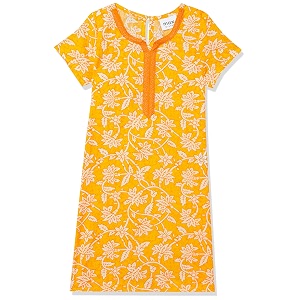 max girls cotton regular fit regular floral printed notched neck a-line kurta