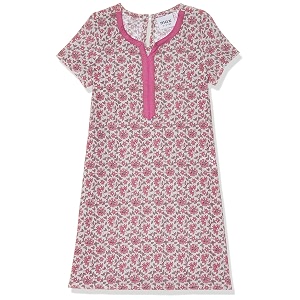 max girls cotton regular fit regular floral printed notched neck a-line kurta