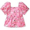 Max Girls Floral Printed Puffed Sleeves Top