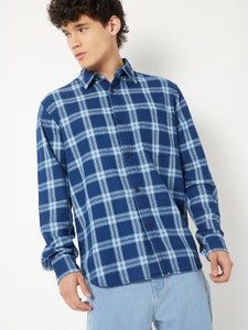 MAX Men Checkered Casual Blue Shirt