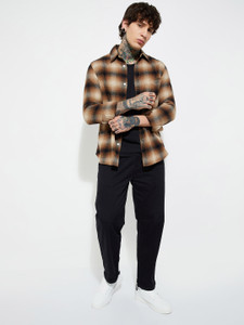 MAX Men Checkered Casual Brown Shirt