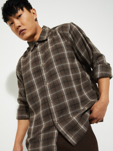 MAX Men Checkered Casual Brown Shirt