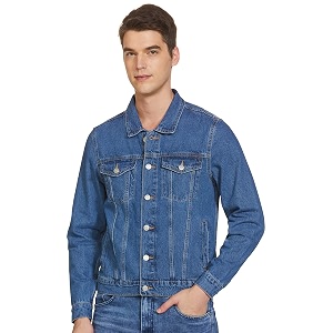 max men solid denim standard length jacket