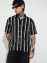 MAX Men Striped Casual Black Shirt