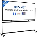 Max-officoo 4'x8' Large Dry Erase White Board with Rolling Stand 96"x48" Double-Sided Mobile Magnetic Whiteboard on Wheels, Including 3 Magnetic Erasers, 7 Markers, 30 Magnets