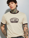 MAX Printed Men Round Neck Beige T-Shirt