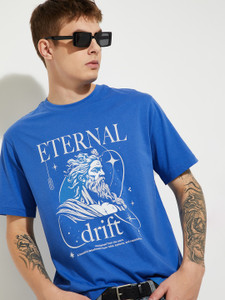 MAX Printed Men Round Neck Blue T-Shirt
