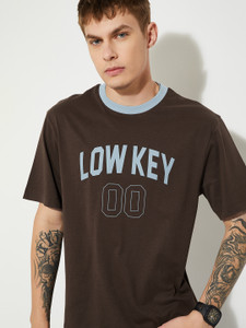 MAX Printed Men Round Neck Brown T-Shirt