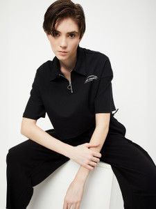 MAX Printed Women Polo Neck Black T-Shirt