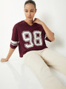 MAX Printed Women Round Neck Maroon T-Shirt