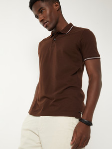MAX Solid Men Polo Neck Brown T-Shirt