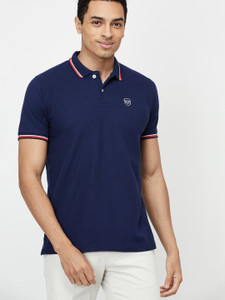 MAX Solid Men Polo Neck Navy Blue