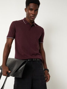 MAX Solid Men Polo Neck Purple T-Shirt