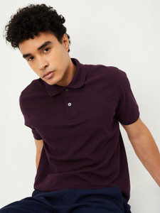 MAX Solid Men Round Neck Purple T-Shirt