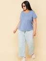 MAX Solid Women Round Neck Blue T-Shirt