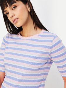 MAX Solid Women Round Neck Purple T-Shirt