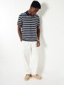 MAX Striped Men Polo Neck Blue T-Shirt