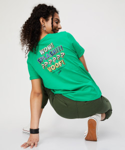 max typography women round neck green t-shirt