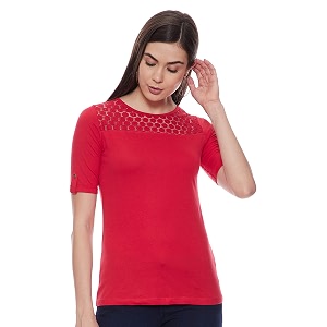 Max Womens Lace Insert Round Neck Regular