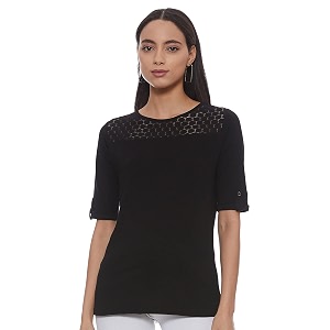 Max Womens Lace Insert Round Neck Regular
