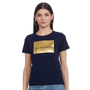 Max Womens Printed Round Neck Casual Regular