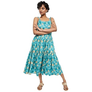 Max Womens Rayon Printed Sleeveless A-Line Dress