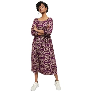 Max Womens Rayon Printed Square Neck Midi