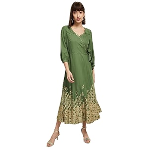 Max Womens Rayon Printed Ethnic Wrap Midi